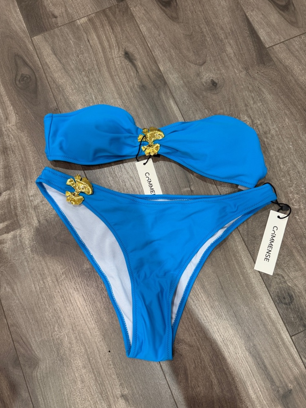 Commense Bright Blue Bandeau Bikini with Gold Hardware - Picture 3 of 11